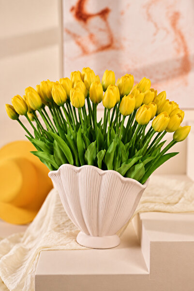 Y.Ç Yapay Çiçek Marketim Sarı Yapay Tulipa Lale Çiçeği Buketi 5 Dallı Premium...