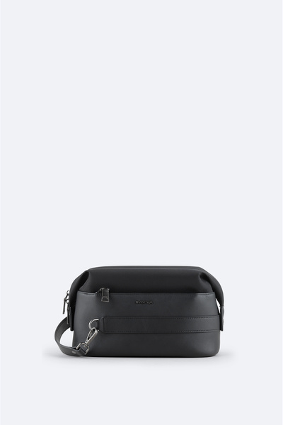 Avva Men's Black Leather Detailed Compartmented Strap Hand Portfolio and Shav...