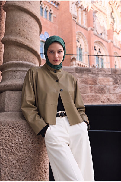 ARMANDA COTTON MONOGRAM GEOMETRİK DESEN EŞARP - ZÜMRÜT