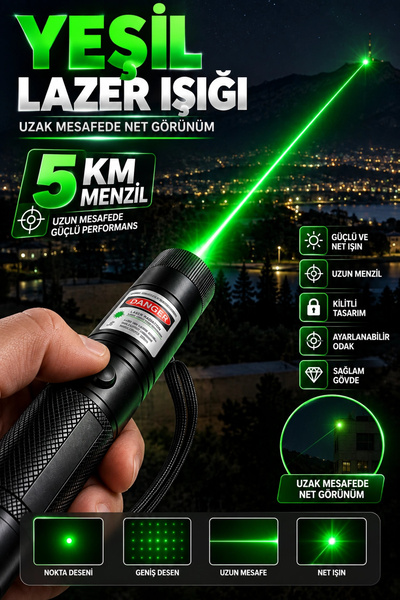 ellante Yeni Pro Model - Pro X Yeşil Şarjlı Lazer Pointer Metal Kasa Green La...