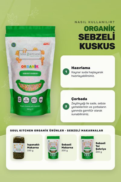 Soul Kitchen Organik Ürünler Organik Sebzeli Kuskus İlave Tuzsuz Vegan 300 g