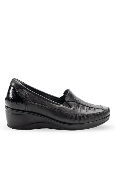 Forelli Sahra 57612 Black Genuine Leather Wedge Women's Shoes