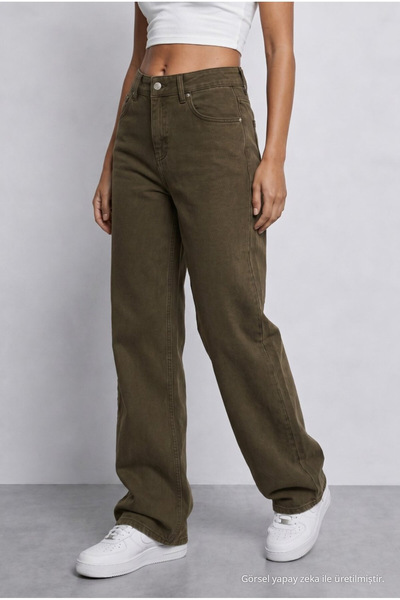 BİKELİFE Women's Khaki High Waist Wide Leg Loose Stretchy Palazzo Trousers