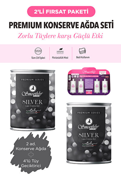 Smoothly Konserve Ağda Fırsat Seti 800g x 2 Adet Silver Konserve Ağda + 4lü K...