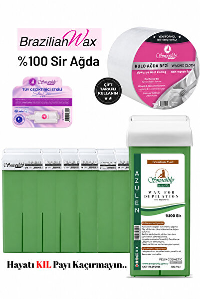Smoothly 6 adet AZULEN Brazılıan Rool on kartuş ağda 10 mt sir ağda bezi 1 ad...