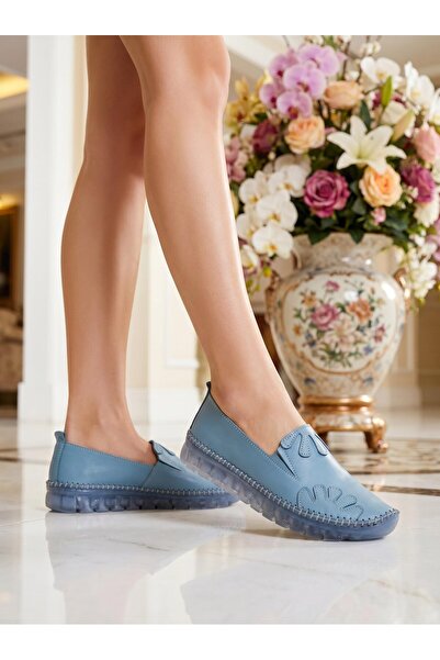 Nesil Shoes Γυναικεία παπούτσια Knc 10 Blue Γνήσιο Δερμάτινο Διάφανη Σόλα