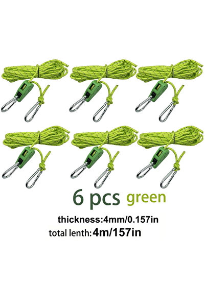 Choice5 green 4m 6pcs Reflective Camping Tent Rope Tie Down Fastener Fixed Bu...