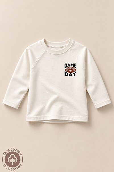 Miniel Erkek Game Day Baskılı %100 Pamuklu Oversize Uzun Kollu T-shirt Bebek-...