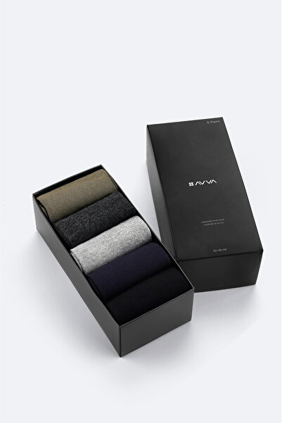 Avva Men's Black-Navy Blue-Grey-Anthracite-Khaki 5-Piece Socks B008560