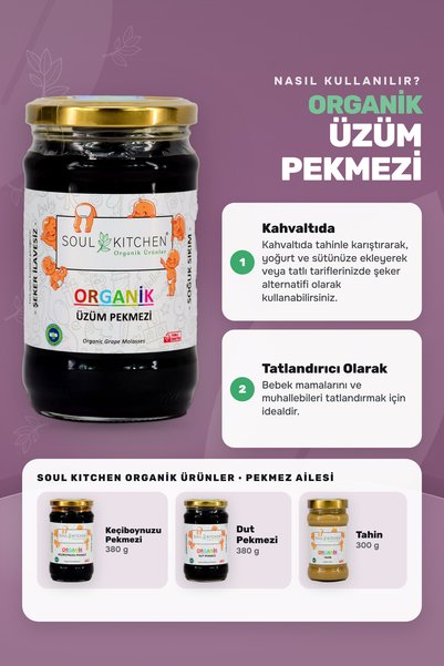 Soul Kitchen Organik Ürünler Organik Üzüm Pekmezi Soğuk Sıkım Şeker İlavesiz Katkısız 380 g