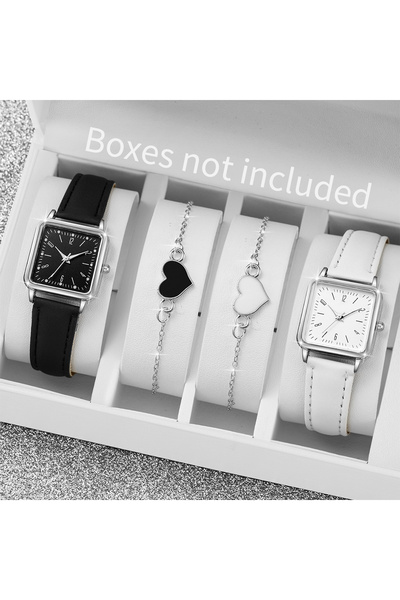 Choice 4PCS C Without Box 2/4PCS Fashion Square Women's Watch Leather Band Qu...