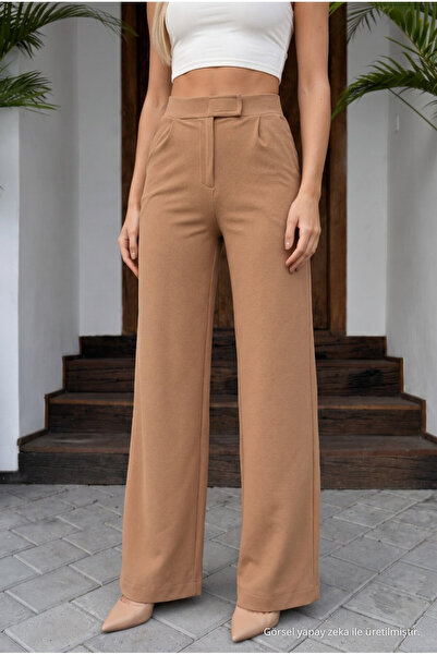 BİKELİFE Women's Velcro Fastening High Waist Wide Leg Lycra Pants