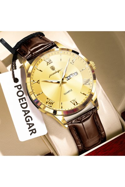 Choice1 ساعة يد رجالية فاخرة أصلية من POEDAGAR طراز 978 Gold، بحزام جلدي وتار...