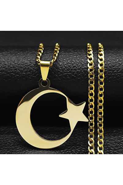 Choice 60cm NKxi GD 2026 Muslim Islam Moon Star Stainless Steel Chain Necklac...