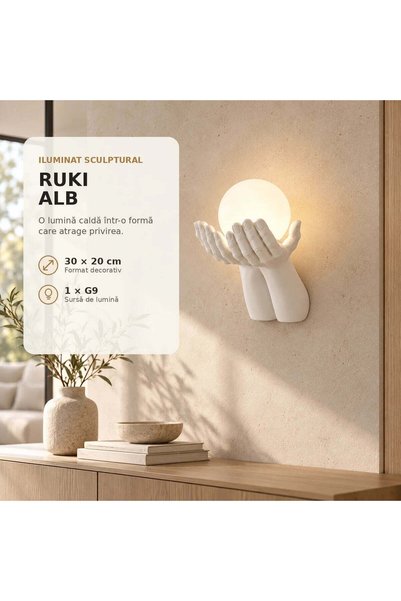 OEM Aplica Decorativa RUKI, 30x20cm, 1xG9, Sticla si Resina, Alb