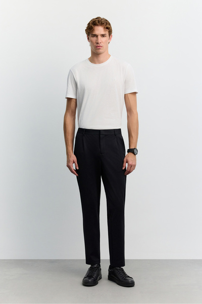 Avva Erkek Siyah Yanı Lastik Kırışmaz Teknik Kumaş Slim Fit Pantolon A62Y3014