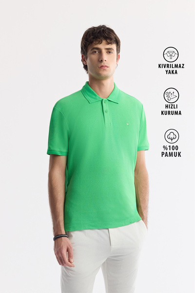 Avva Men's Green Non-Curling Polo Neck 100% Cotton Basic Regular Fit T-Shirt ...