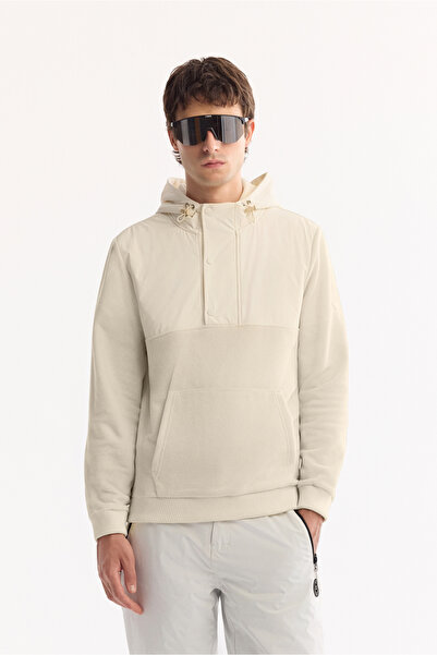 Avva Men's Ecru Hooded Soft Touch Fleece Regular Fit Sweatshirt A52Y1268