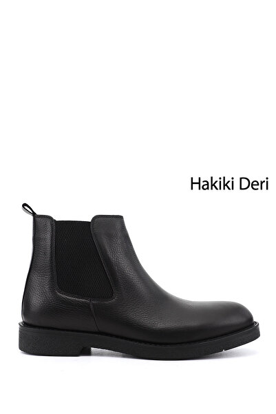 GÖNDERİ(R) Men's Black Floter Genuine Leather Zippered Chelsea Boots