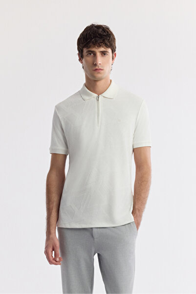 Avva Men's White Polo Neck Jacquard Elastane Regular Fit T-Shirt A51Y1059