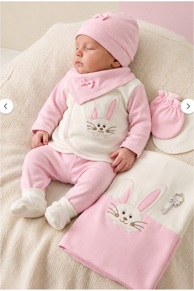 Ponpon Baby Pink Rabbit 10 Piece Hospital Discharge Set for Baby Girl