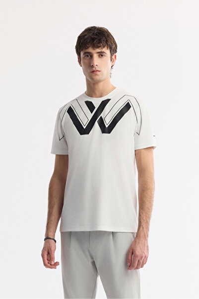 Avva Erkek Beyaz Bisiklet Yaka Baskılı Teknik Kumaş Regular Fit T-Shirt A51Y1068