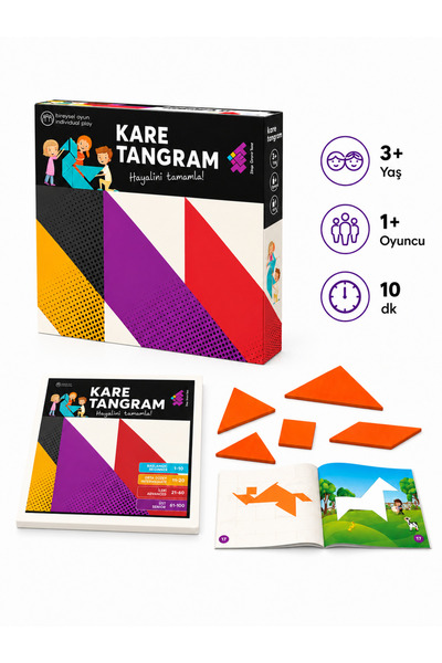 TÜZDER Kare Tangram Brain Teaser Game (7 Pieces, 36 Different Shapes) Ages 3+...
