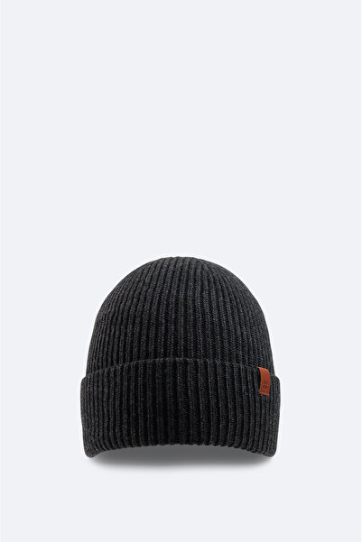 Avva Men's Anthracite Wool Logo Ribbed Beret B 009200
