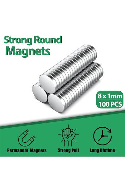 Choice Silvery 100 Piece 8x1mm Strong Round Magnets for Fridge, DIY, Building...