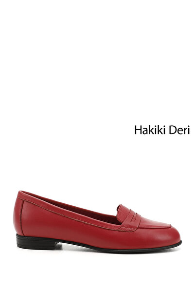 GÖNDERİ(R) Kadın Kırmızı Antik Hakiki Deri Babet
