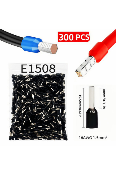 Choice3 E1508 16AWG-Black 300pcs Insulated Cord End Terminals Kit, 8 Sizes AW...