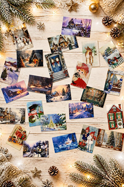 Bimotif 6lı Simli Karışık Yılbaşı Kartpostal Setleri (Kırmızı Ev, Kış Sokakla...