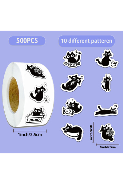 Choice 500PCS 500PCS Creative Little Black Cat Cute Cartoon Roll Stickers Dec...