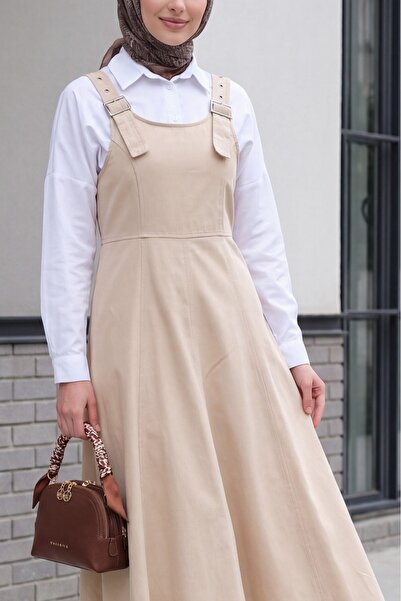 Modamorfo Half-Zippered Strappy Gabardine Gilet -Beige