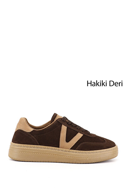 GÖNDERİ(R) Women's Brown Suede Lace-Up Genuine Leather Sneaker