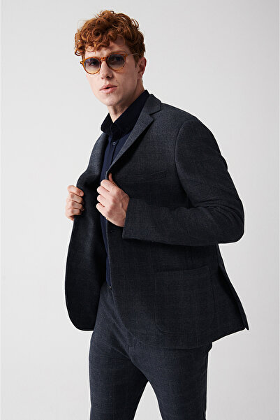 Avva Erkek Lacivert 360 Derece Esnek Çift Yırtmaçlı Astarsız Blazer Comfort S...