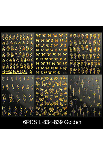 Choice L-834-839 Gold 6pcs 6pcs Metallic Gold Nail Stickers with Bronzing But...
