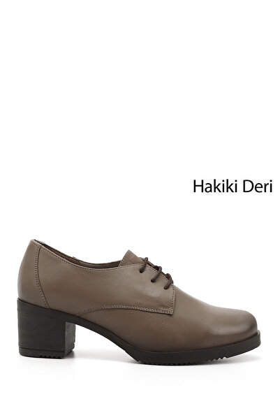 GÖNDERİ(R) Kadın Vizon Antik Bağcıklı Orta Kalın Topuklu Hakiki Deri Oxford A...