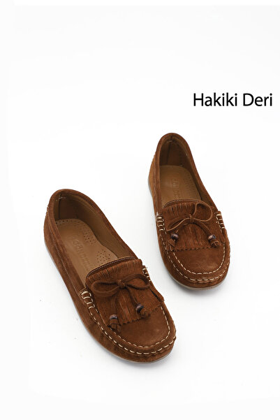 GÖNDERİ(R) Women's Tan Suede Bowknot Genuine Leather Comfort Loafer