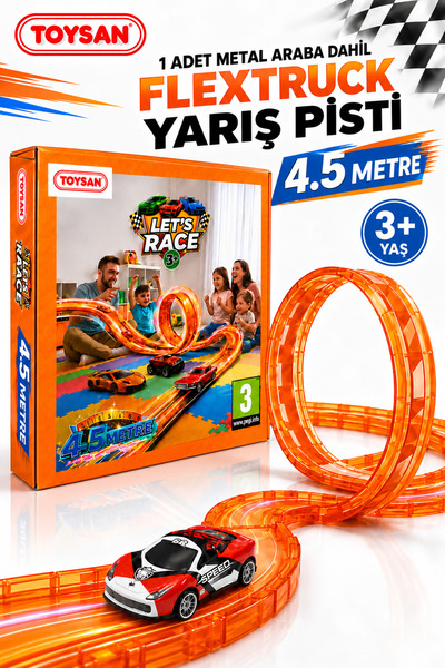 Toysan FLEX TRACK 1 Metal Arabalı Turuncu Renk Esnek Yarış-Aksiyon Pisti 4.5 ...