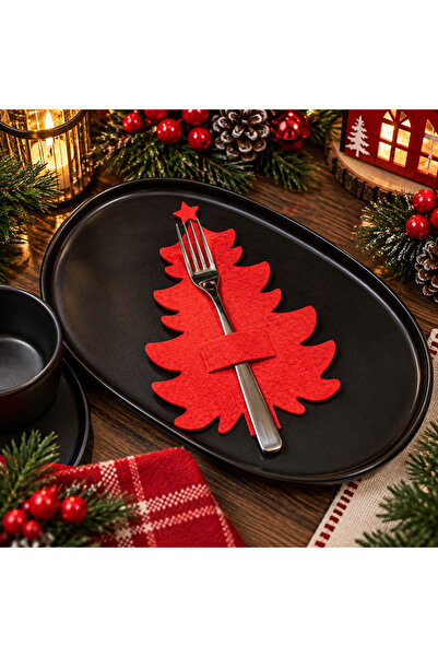 Masalsı Concept Red 6 Pieces Decorative Pine Tree Spoon Holder - New Year's T...
