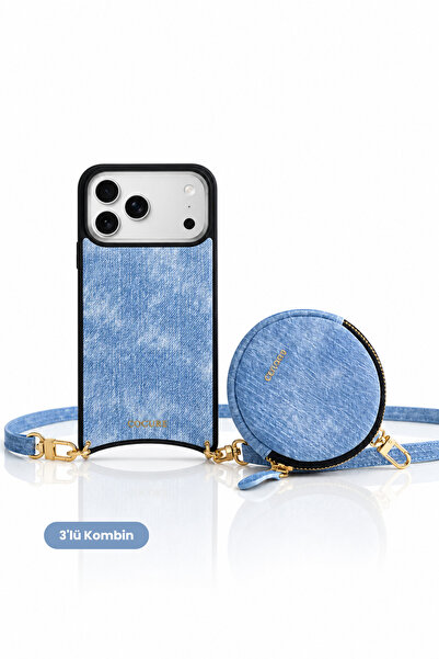 Cogure Hera iPhone 18 Pro Max / 17 Pro Max Uyumlu Denim Kapsül Cüzdan, Crossb...
