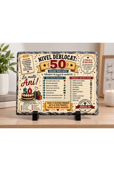 hiperborea Ardezie Personalizată – „Nivel Deblocat 50” – Cadou Aniversar 50 d...