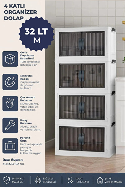 Kitchen Life 4'lü Portatif Istiflenebilir Organizer Mıknatıslı Kapaklı Dolap ...