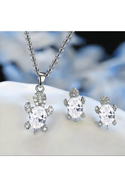 Choice White 3pcs Silver-plated Necklace Earrings Set Ladies Light Luxury Fas...