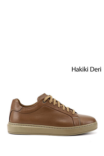 GÖNDERİ(R) Men's Sand Lace-Up Rubber Sole Genuine Leather Sneakers