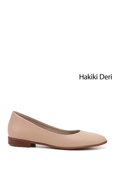 GÖNDERİ(R) Ten Gön Genuine Leather Round Toe Flat Sole Women's Ballerinas 24164