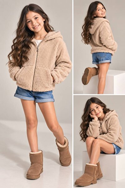 QUB CLUB Unisex Children's Plush Tedy Lined Jacket Coat