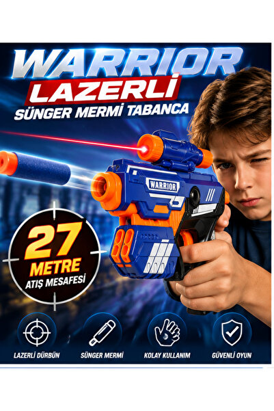 LRS STORE Lazerli Nerf Silahı Sünger Mermi Atan Nörf Tabanca +10 Adet Mermi