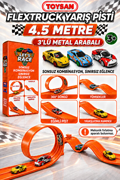 Toysan FLEX TRACK 3 METAL ARABALI TURUNCU Renk Esnek Yarış-Aksiyon Pisti 4.5 ...